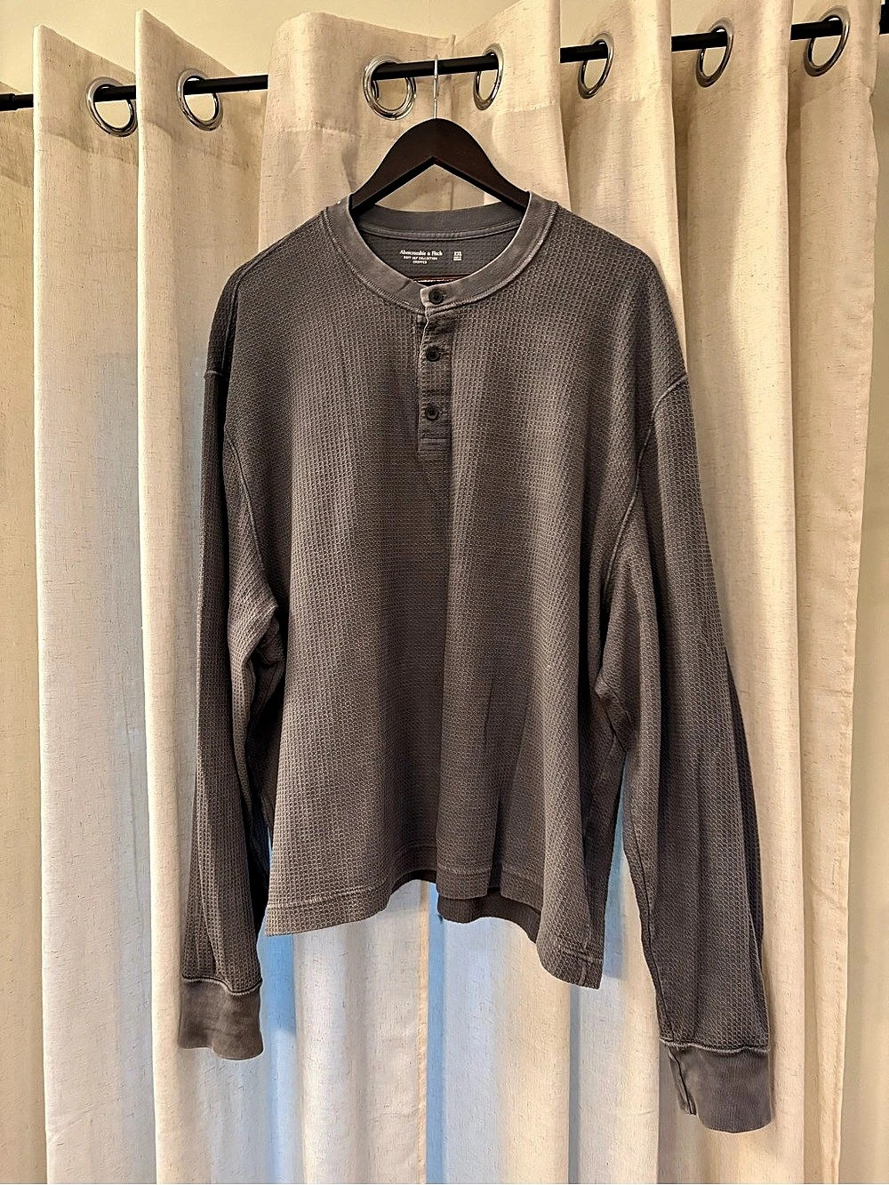 Abercrombie & Fitch Cropped Thermal Henley Gray XXL